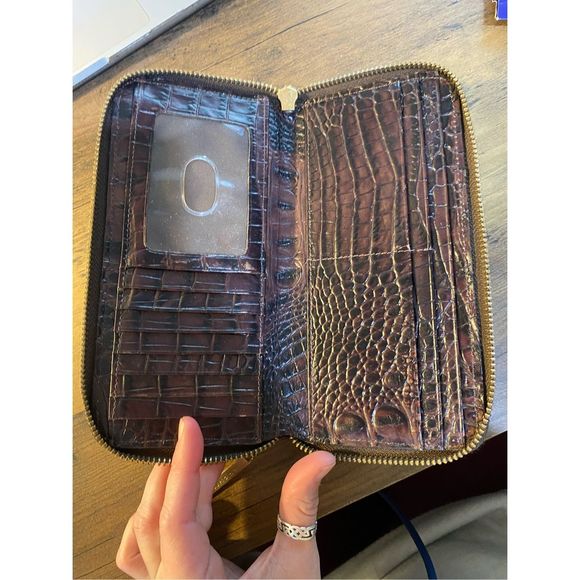 Brahmin Textured Leather Wallet Pecan Melbourne Brown Double Zip - Picture 10 of 14